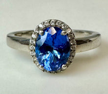 Load image into Gallery viewer, Sterling Tanzanite White Topaz Halo Ring sz 7.75
