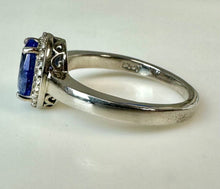 Load image into Gallery viewer, Sterling Tanzanite White Topaz Halo Ring sz 7.75
