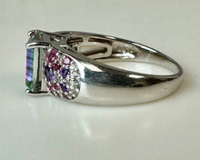 Load image into Gallery viewer, Sterling Mystic Topaz Chrome Diopside Tourmaline Ring sz 8
