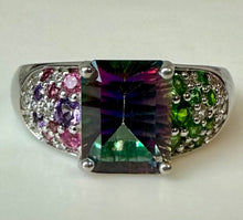 Load image into Gallery viewer, Sterling Mystic Topaz Chrome Diopside Tourmaline Ring sz 8
