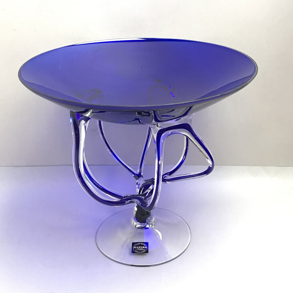 Makora Polish Art Glass Large Pedestal Compote, Cobalt Blue (12