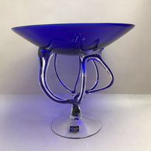 Load image into Gallery viewer, Makora Polish Art Glass Large Pedestal Compote, Cobalt Blue (12&quot; w/ 13&quot; Bowl)
