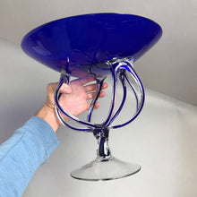 Load image into Gallery viewer, Makora Polish Art Glass Large Pedestal Compote, Cobalt Blue (12&quot; w/ 13&quot; Bowl)
