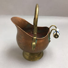 Load image into Gallery viewer, Vintage Small Brass &amp; Copper Scuttle Bucket with Head &amp; Ceramic Handle (8&quot;)
