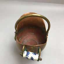 Load image into Gallery viewer, Vintage Small Brass &amp; Copper Scuttle Bucket with Head &amp; Ceramic Handle (8&quot;)
