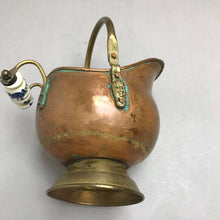 Load image into Gallery viewer, Vintage Small Brass &amp; Copper Scuttle Bucket with Head &amp; Ceramic Handle (8&quot;)
