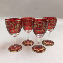 Load image into Gallery viewer, Vintage Set of 4 Egermann Czechoslovakia Sherry Glasses Hand-Painted 24k Gold Stemware (4&quot;)

