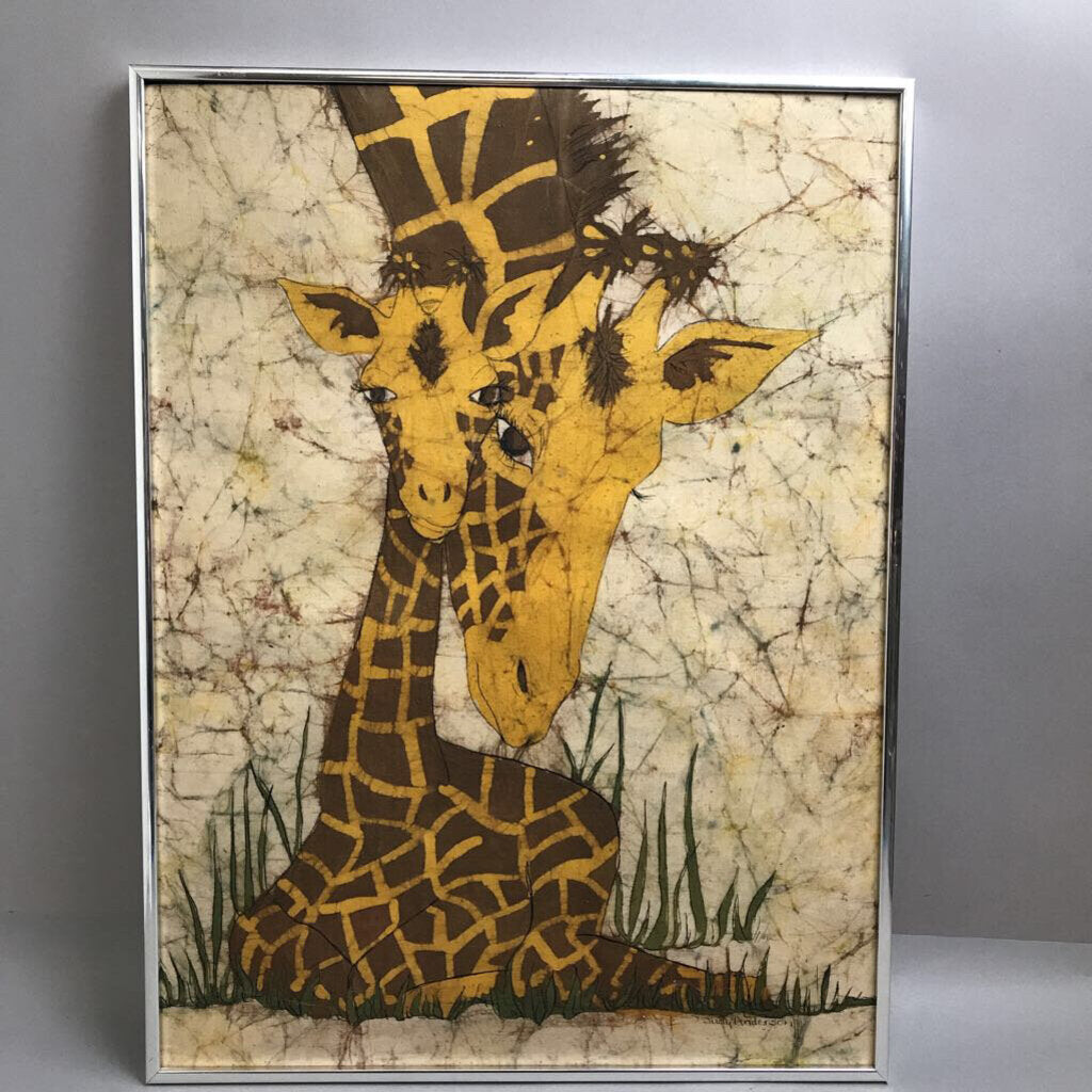 Framed Watercolor of Mother & Baby Giraffe (24x18)