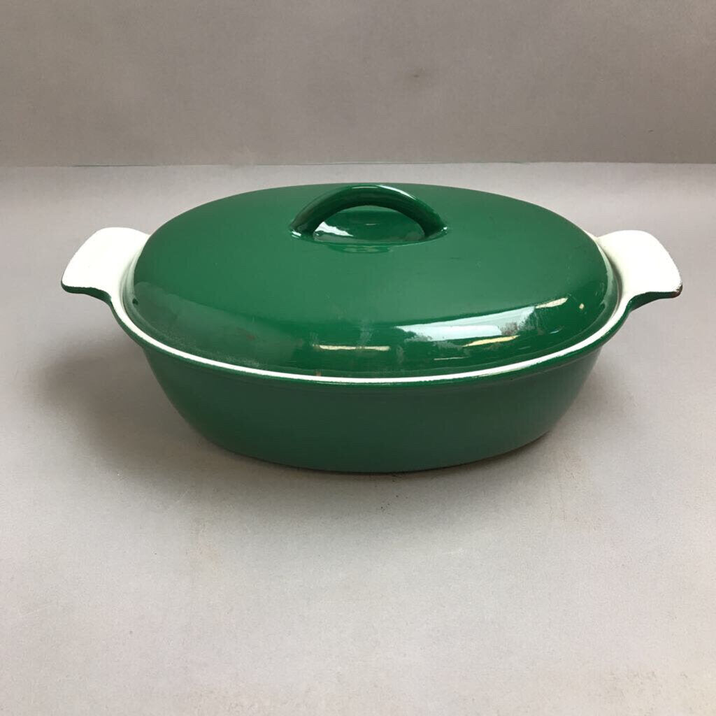 Green Enamel Cast Iron Casserole Pot W/Lid (14x4)