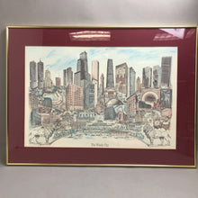 Load image into Gallery viewer, Framed Watercolor Etching &quot;The Windy CIty&quot; by Dennis Robert Bivens (22x30)
