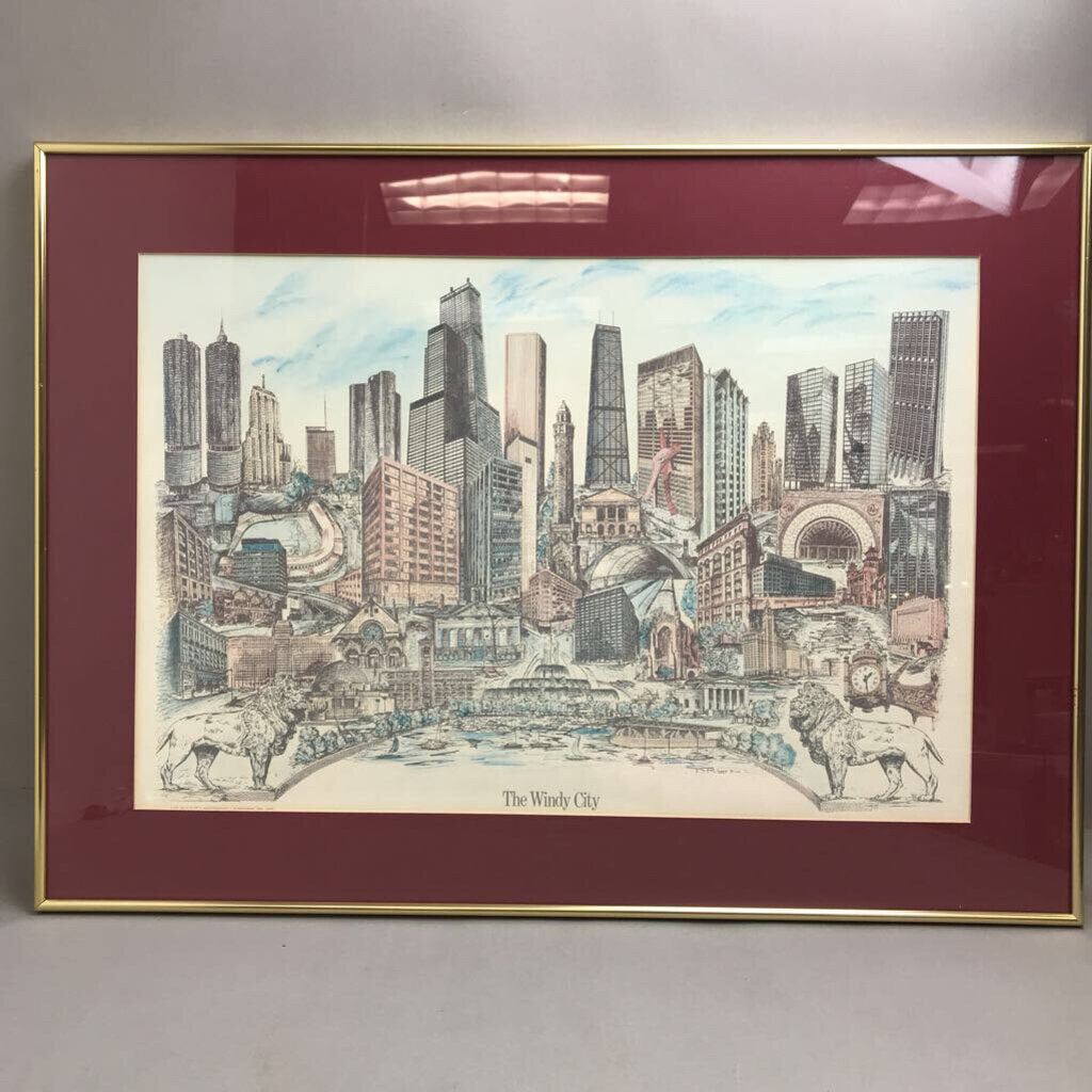 Framed Watercolor Etching 