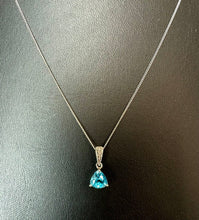 Load image into Gallery viewer, Sterling Triangular Cut Blue Topaz Diamond Accent Pendant on 20" Chain
