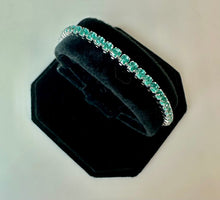 Load image into Gallery viewer, Rhodium Plated Simulated Larimar Tennis Bracelet (7.5")
