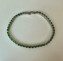 Load image into Gallery viewer, Rhodium Plated Simulated Emerald Tennis Bracelet (7.5")
