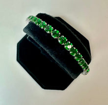 Load image into Gallery viewer, Rhodium Plated Simulated Emerald Tennis Bracelet (7.5")
