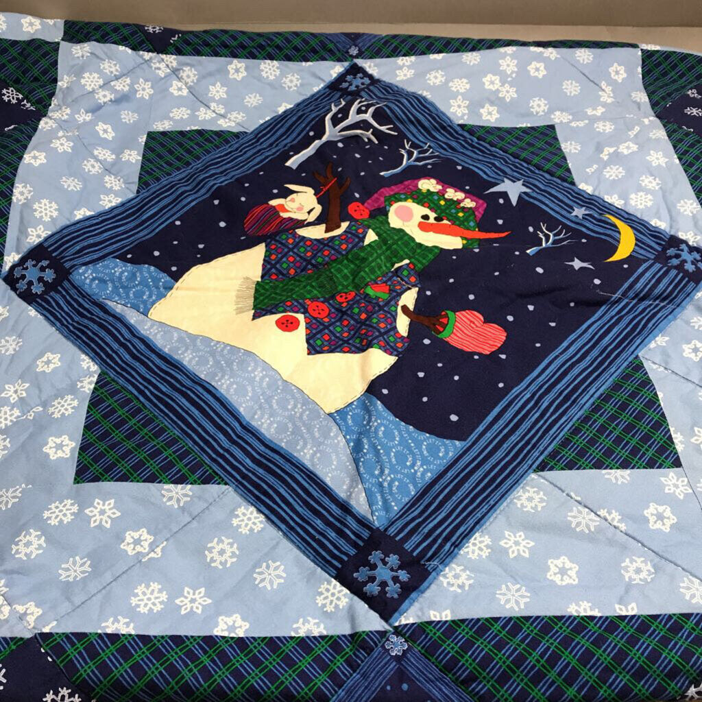 Handmade Blue Snowman Quilt (48x48)