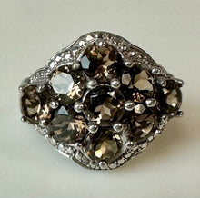 Load image into Gallery viewer, Sterling Smoky Quartz Cluster Ring sz 7.5
