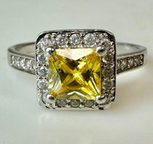Load image into Gallery viewer, Sterling Citrine CZ Halo Ring sz 8.5
