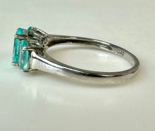 Load image into Gallery viewer, Sterling Blue CZ 3-Stone Ring sz 8
