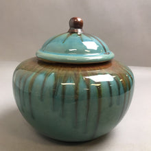 Load image into Gallery viewer, Pottery Stoneware Blue &amp; Brown Glazed Lidded Jar (8&quot;)
