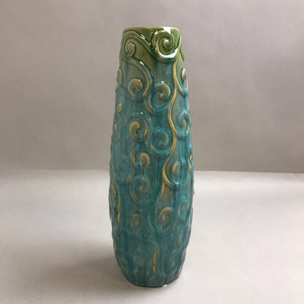MCM Pottery Stoneware Blue Swirl Pattern Vase (15