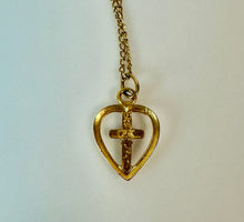 Load image into Gallery viewer, 12K Black Hills Gold Cross Heart Pendant on 20&quot; 12K Gold Filled Chain (1.5g)
