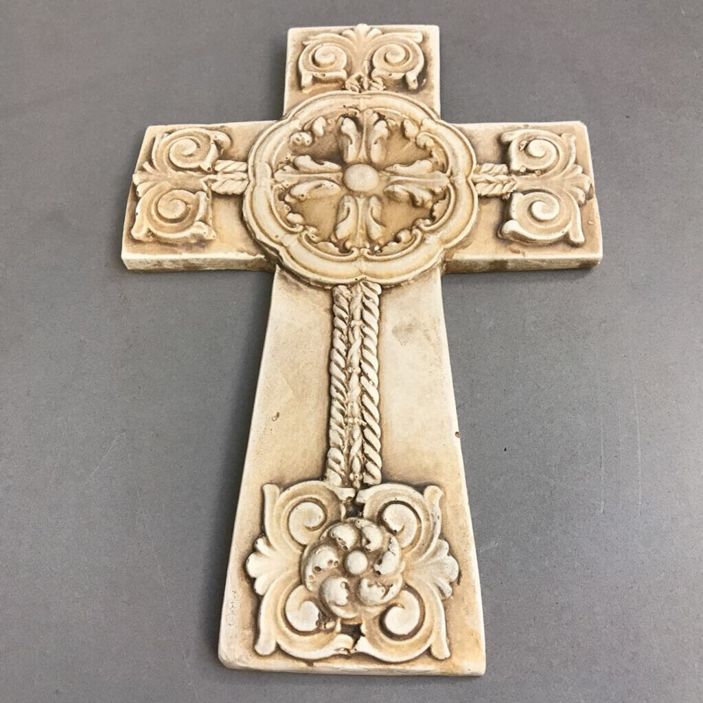 Ornate Aret Stone Wall Religious Cross (12x8)