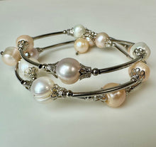 Load image into Gallery viewer, Baroque Freshwater Pearl Silvertone Coil Wrap Bracelet
