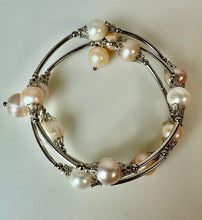 Load image into Gallery viewer, Baroque Freshwater Pearl Silvertone Coil Wrap Bracelet
