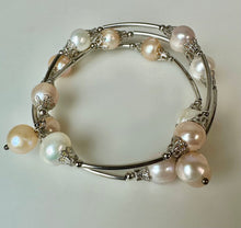 Load image into Gallery viewer, Baroque Freshwater Pearl Silvertone Coil Wrap Bracelet

