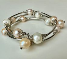 Load image into Gallery viewer, Baroque Freshwater Pearl Silvertone Coil Wrap Bracelet
