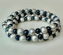 Load image into Gallery viewer, White &amp; Navy Freshwater Pearl Coil Wrap Bracelet
