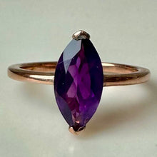 Load image into Gallery viewer, Rose Gold Plated Sterling Marquis Amethyst Ring sz 7
