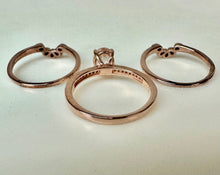 Load image into Gallery viewer, Morganite CZ Rose Gold Plated Sterling 3-Piece Bridal Ring Set sz 8
