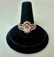 Load image into Gallery viewer, Morganite CZ Rose Gold Plated Sterling 3-Piece Bridal Ring Set sz 8
