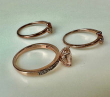 Load image into Gallery viewer, Morganite CZ Rose Gold Plated Sterling 3-Piece Bridal Ring Set sz 8
