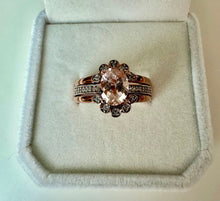 Load image into Gallery viewer, Morganite CZ Rose Gold Plated Sterling 3-Piece Bridal Ring Set sz 8
