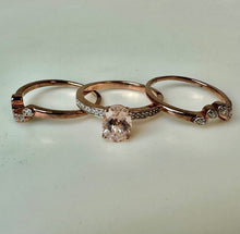 Load image into Gallery viewer, Morganite CZ Rose Gold Plated Sterling 3-Piece Bridal Ring Set sz 8
