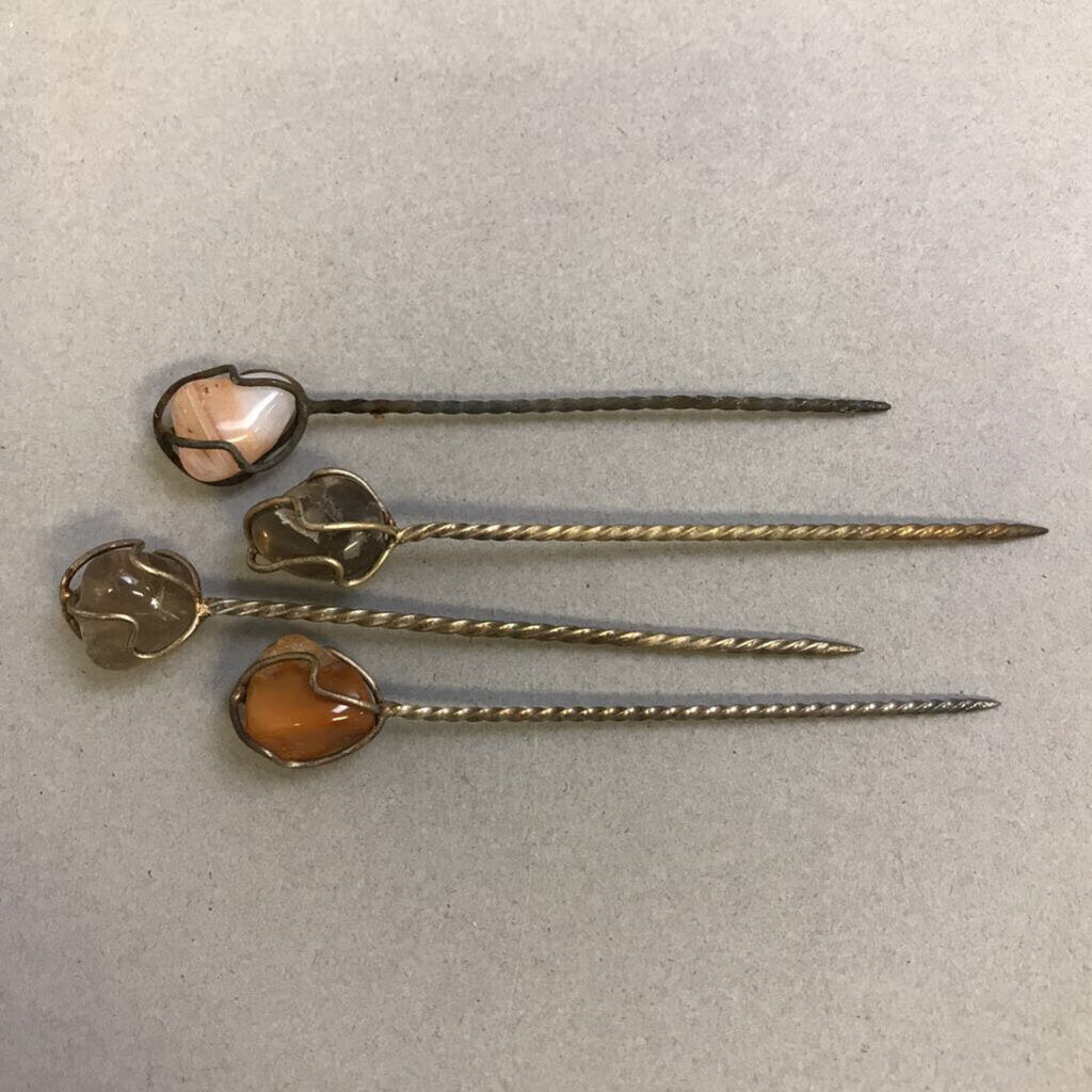 Set of 4 Semi Precious Stone Wire Wrapped Cocktail Olive Picks Hors D'Oeuvres