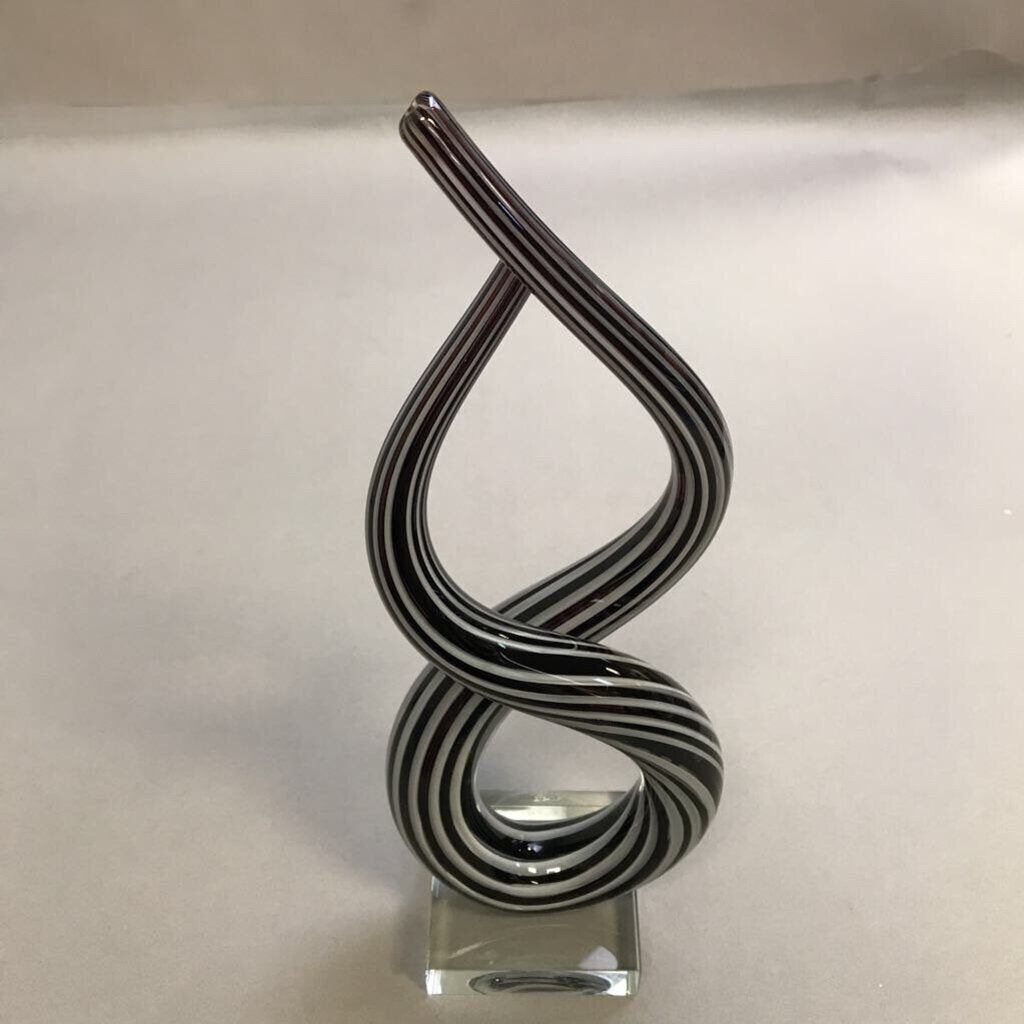 Murano Glass Black & White Twisted Column Art Glass Sculpture (13
