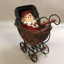 Load image into Gallery viewer, Vintage Doll Baby Carriage Victorian Wicker Rattan Baby Stroller Pram Buggy w/Baby (12x10x5)
