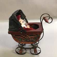 Load image into Gallery viewer, Vintage Doll Baby Carriage Victorian Wicker Rattan Baby Stroller Pram Buggy w/Baby (12x10x5)
