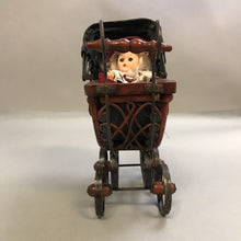 Load image into Gallery viewer, Vintage Doll Baby Carriage Victorian Wicker Rattan Baby Stroller Pram Buggy w/Baby (12x10x5)
