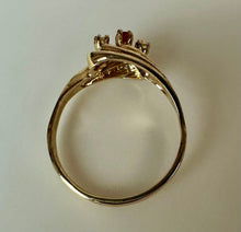 Load image into Gallery viewer, Gold Plated Sterling Ruby Diamond Ring sz 9
