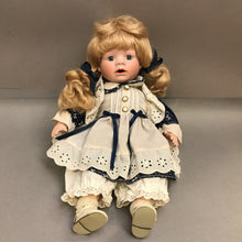 Load image into Gallery viewer, Porcelain Doll Blue &amp; White Dress (15")
