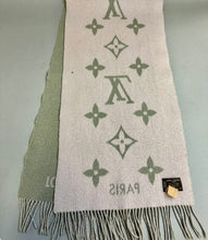 Load image into Gallery viewer, Louis Vuitton LV Reykjavik 100% Cashmere Gray/Pale Pink Logo Scarf Made in Scotland As-Is (17x69&quot;)
