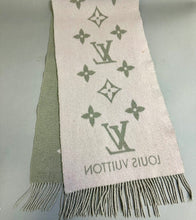 Load image into Gallery viewer, Louis Vuitton LV Reykjavik 100% Cashmere Gray/Pale Pink Logo Scarf Made in Scotland As-Is (17x69&quot;)
