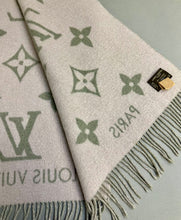 Load image into Gallery viewer, Louis Vuitton LV Reykjavik 100% Cashmere Gray/Pale Pink Logo Scarf Made in Scotland As-Is (17x69&quot;)
