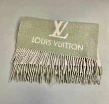 Load image into Gallery viewer, Louis Vuitton LV Reykjavik 100% Cashmere Gray/Pale Pink Logo Scarf Made in Scotland As-Is (17x69&quot;)
