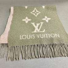 Load image into Gallery viewer, Louis Vuitton LV Reykjavik 100% Cashmere Gray/Pale Pink Logo Scarf Made in Scotland As-Is (17x69&quot;)
